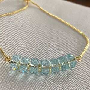Elegant Gold and Blue Crystal Necklace